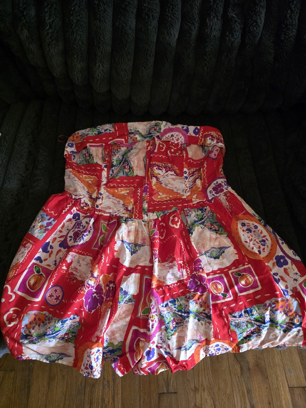 Bright Red Multi-Print Strapless Mini Romper